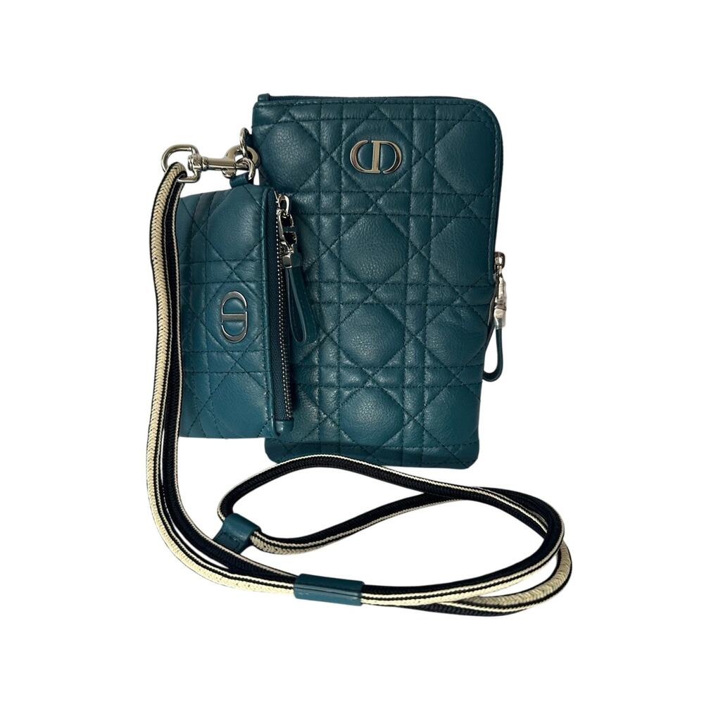 Dior Caro Multifunction Pouch in Teal Cannage Calfskin Cell phone Pouch Wallet
